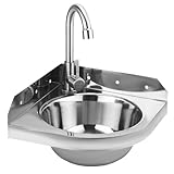 Eckwaschbecken aus Edelstahl, Wandwaschbecken, dreieckig, mit Wasserhähnen für Warm- und...