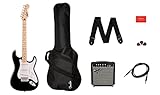 Squier by Fender Sonic Stratocaster Electric Guitar Pack, Maple Fingerboard, Black, Gig Bag, Squier...