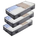 UPhitnis 3 Stück Unterbett Aufbewahrungsbox - Unterbettkommode mit Sichtfenster & Reißverschluss &...