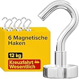 X-BET MAGNET Magnethaken – 6 Stück, 12,2 kg, schlankes Silber, super starke Neodym-Haken zum...