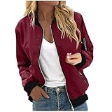 VgguDoe Bomberjacke Damen Langarm, Casual College Jacke Leichte,Elegant Fliegerjacke...
