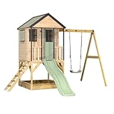 Wendi Toys M50 Stelzenhaus mit Rutsche und Schaukel, Spielhaus aus FSC-Holz für Kinder Garten...