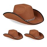 Relaxdays Cowboyhut, 3er Set, Westernhut, Damen & Herren, im Westernstyle, Fasching, Karneval, für...