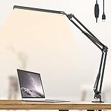 LED Schreibtischlampe mit Metall Rotierender Arm Klemmleuchte Schreibtischleuchte mit 3 Farb und 10...