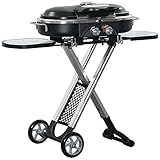 Outsunny Gas Grill BBQ Grillwagen Klappbar mit 2 Brenner Grillnetz Seitenablage Rollen 2,34 kW für...