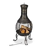 Relaxdays Terrassenofen, Stahl & Gusseisen, HxD: 88x36 cm, Gartenkamin Funkenschutz, Chiminea,...