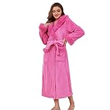 LYCY Damen Kapuzen Plüsch Bademantel lang, weiche warme Fleece Morgenmantel für Frauen flauschig...