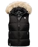 MARIKOO Damen Winter Weste Steppweste mit Kapuze und Fellkragen B896...