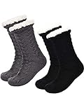 Boao 2 Paar Damen Warme Pantoffel Socken Weihnachten Fuzzy Socken Fleece-gefütterte Rutschfeste...