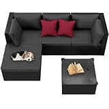 PEILU 5-Teilig Polyrattan Loungeset Wetterfeste Gartenmöbel Set inkl. Ecksofa, Hocker, Couchtisch &...
