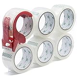 BOMEI PACK Packband Paketklebeband Transparent mit Plastik Abroller, Paketklebeband 48mmx66m, 6...