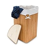 Relaxdays Eckwäschekorb Bambus, faltbare Wäschebox 60 l, platzsparend, Wäschesack Baumwolle, 65 x...