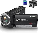 Delmodes Videokamera 2.7K 50MP Camcorder 16X Digitalzoom Vlogging Camera mit LED-Fülllicht für...