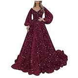 Vhersily Langes Abendkleid mit Pailletten, plissiert, V-Ausschnitt, elegant,...