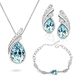 Crystalline Azuria Tropfenform Kristalle Blau Simulierter Aquamarin Schmuck-Set Halskette Ohrringe...