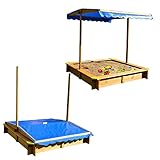 HORI Sandkasten | 120 x 120 x 120 cm | Sandkiste Kindersandkasten mit verstellbaren Dach | einfacher...