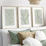 3er Set Premium Poster Set, Moderne Salbei Grüne Pflanzen Abstrakt Kunst Wandbilder, Boho Deko...