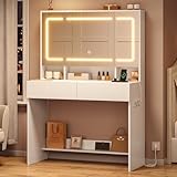 Schminktisch mit Steckdosen Schminktische mit Große Spiegel und LED-Beleuchtung, Einstellbarer...
