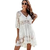 XiYee Damen Strandkleid, Spitze V Ausschnitt Badeanzug Transparent, Strandponcho Bikini Cover Up,...