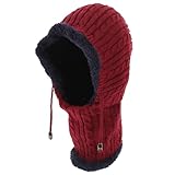 GOOHOCHY Winterliche Unisex Strickmütze mit Kapuze und Nackenwärmer Gefüttert Elastisch und Warm...