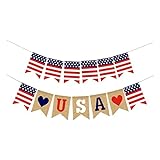 Die patriotische Wimpelkette zum 4. Juli enthält 21 Sackleinen-Banner mit amerikanischer Flagge und...