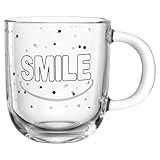 LEONARDO HOME Kaffeetasse - 400 ml - Schwarz - Transparent - Glas - mit Schriftzug Smile