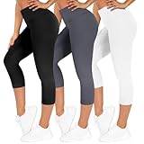 TNNZEET 3er Pack Capri Leggings Damen 3/4 für Sport, 7/8 Leggins High Waist Hose Sporthose für Gym...