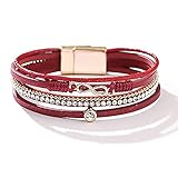Bogen-Leder-Wickelarmband Rotes mehrschichtiges Lederarmband Wickelarmbänder Diamant-Armband...