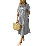 EGSDMNVSQ Damen Sommerkleid V-Ausschnitt Kurzarm Freizeitkleid Elegant Blusenkleid Leicht und Luftig...