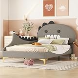 RIAZOS Bett 90x200 mit Lattenrost Kinder Mädchen Einzelbett, Kinderbett, Dinosaurierform,...