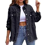 HOTIAN Damen Jeansjacke jeansjacken für damen übergangsjacke damen Vintage Jean Mantel Übergangs...