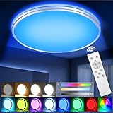 BIAOQINBO LED Deckenleuchte Farbwechsel RGB Ultra Dünn Deckenlampe Dimmbar mit Fernbedienung 24W...