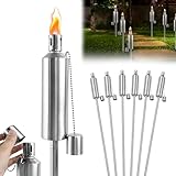 Suusolny 6er Set Gartenfackeln für Draußen aus Edelstahl Öl 330ml Ölfackeln Fackeln Öllampe...