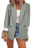 OMZIN Damen Blazer Langarm Revers Knopf Schlank Arbeit Büro Blazer Jacke Anzug Grau M