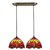 TQHGM Red Dragonfly Style Pendelleuchte 8 Zoll Glasmalerei Esszimmer Höhenverstellbar Light für...