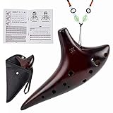 AKLOT Okarina,12 Löcher Okarina Alto C Smoked Straw Fired Ocarina Keramikokarina mit Schutztasche...