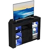 Dripex TV Lowboard Eckschrank mit LED Beleuchtung Schwarz Hochglanz Fernsehschrank Eckkommode...