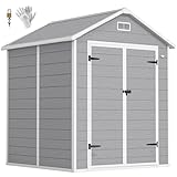 Outsunny Gerätehaus 2,4m², Wasserdicht Gartenhaus mit Boden Pultdach, 182x151x219/181 cm,...