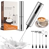 Milchaufschäumer Elektrisch USB-C Aufladbar aus Edelstahl mit 3 Geschwindigkeiten und 5 Aufsätzen,...