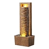 Teamson Home Garten Outdoor Brunnen Hoher Wasserfall mit warmen LED-Lichtern, Layered Rock Design,...