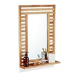 Relaxdays Badspiegel, Wandspiegel mit Ablage, Holzrahmen, rechteckiger Badezimmerspiegel, HxBxT: 70...