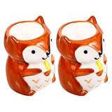 GRIRIW 2 Stück Keramik Eierbecher Fuchs Multifunktionale Eierhalter für Hühnerei und Entenei...