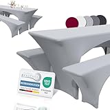 Beautissu Edles Stretchhussen Set 3tlg. Victoria - Elastische Hussen für Bierzeltgarnitur 220x50 cm...