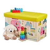 Relaxdays Sitzbox Kinder, Faltbare Aufbewahrungsbox mit Stauraum, Deckel, Motiv Tiere, Jungen &...