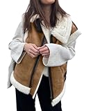 loveimgs Damen Winter Warm Wildleder Sherpa Leder Weste Jacke Reißverschluss Ärmellose Lammwolle...