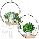 GOMETY 2 Stück Makramee Blumenampel mit Hölzernen Basis, H93cm Hängetopf für den Innenbereich...