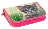 Eberhard Faber 577557 - Federmäppchen Katze, mit 42 Schreibutensilien, Schüleretui befüllt
