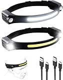 Stirnlampe LED Wiederaufladbar, Superhell 1200 Lumen Sensor Stirnlampe, 2 Spot Light 230° COB...