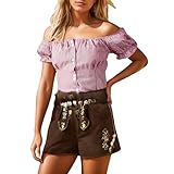 Generisch Karierte Bluse Damen Sommer, Oktoberfest Damen Outfit Oberteil Hautfreundlich Trachtenhemd...