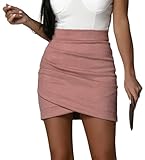 FEOYA Damen Mini Röcke Elegant Taille Stretch kurzer Rock mit Schlitz Bleistiftrock Winter Cocktail